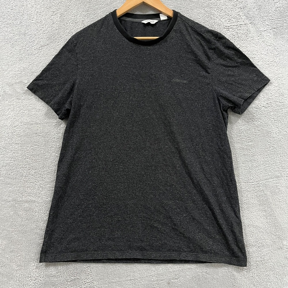Calvin Klein T Shirt Mens Large Charcoal Gray Cotton Logo Short Sleeve Crew Neck